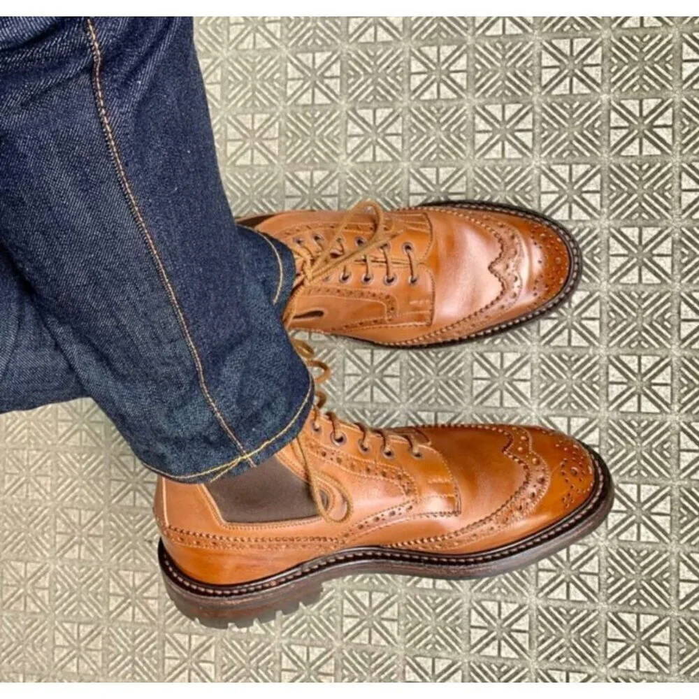 Tricker’s Ellis Leather Brogue Boots - Size 8.5 UK / 9.5 US, burgundy